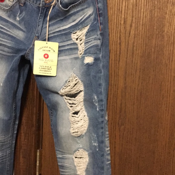 NWT Red Jeans NYC 7/8 Boyfriend distressed - Picture 3 of 8